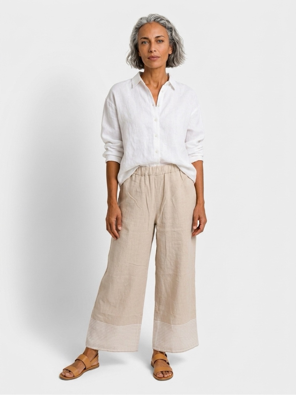 J. Jill Wide-Leg Linen Pants in Natural Beige